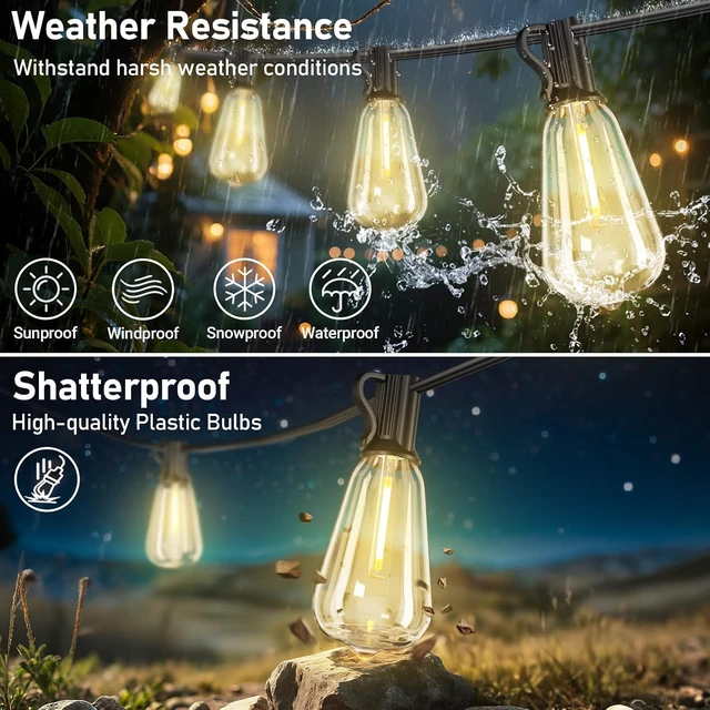 Alt view image 6 of 7 - 100FT Waterproof Solar String Lights with 52 LED Edison Bulbs