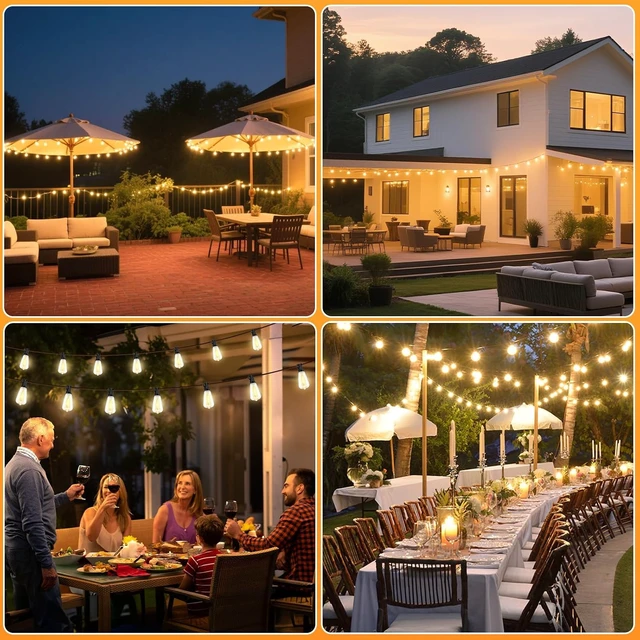 Alt view image 7 of 7 - 100FT Waterproof Solar String Lights with 52 LED Edison Bulbs