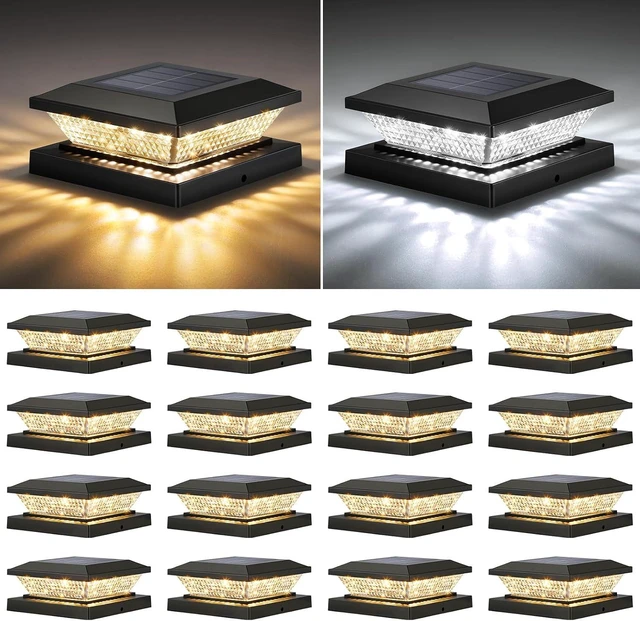 Main image of Black 2-Color Solar Post Cap Lights for 4x4 Wooden/Vinyl Posts, Waterproof Fence Light for Deck, Patio & Porch, 16 Pack