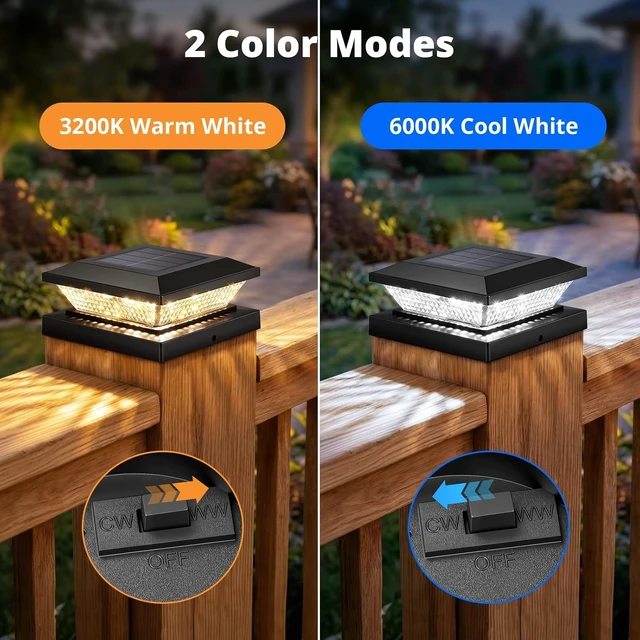 Alt view image 2 of 7 - Black 2-Color Solar Post Cap Lights for 4x4 Wooden/Vinyl Posts, Waterproof Fence Light for Deck, Patio & Porch, 16 Pack