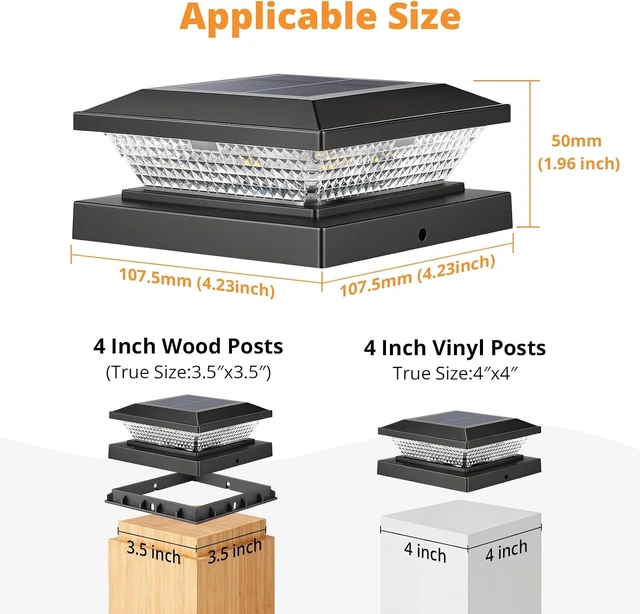 Alt view image 4 of 7 - Black 2-Color Solar Post Cap Lights for 4x4 Wooden/Vinyl Posts, Waterproof Fence Light for Deck, Patio & Porch, 16 Pack