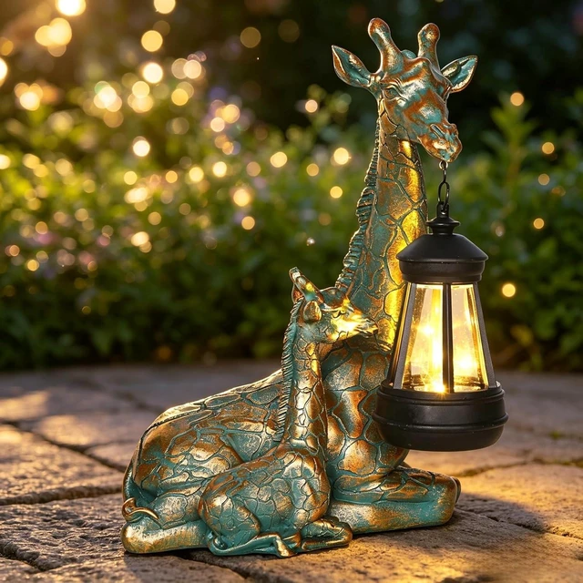 Main image of Mother & Baby Giraffe Solar Garden Statue with Lantern