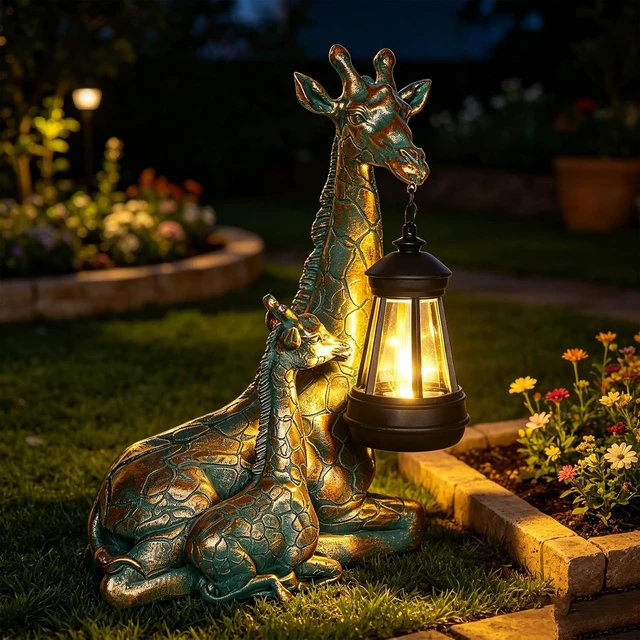 Alt view image 2 of 7 - Mother & Baby Giraffe Solar Garden Statue with Lantern
