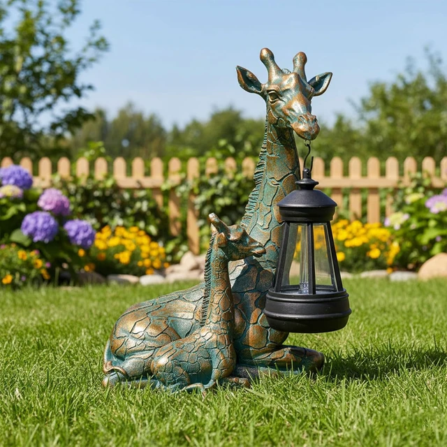 Alt view image 5 of 7 - Mother & Baby Giraffe Solar Garden Statue with Lantern