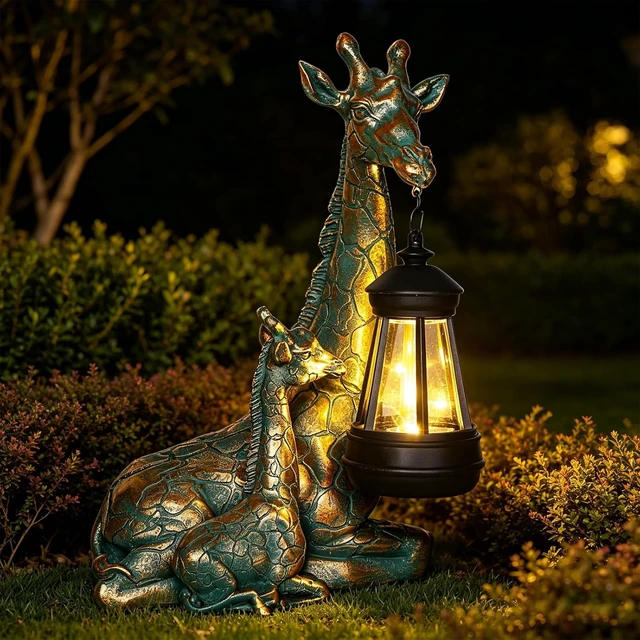 Alt view image 4 of 7 - Mother & Baby Giraffe Solar Garden Statue with Lantern
