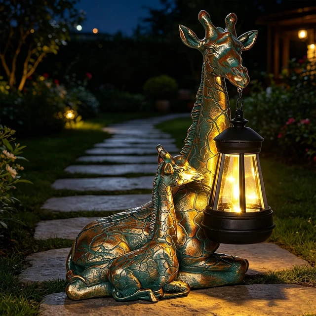 Alt view image 6 of 7 - Mother & Baby Giraffe Solar Garden Statue with Lantern