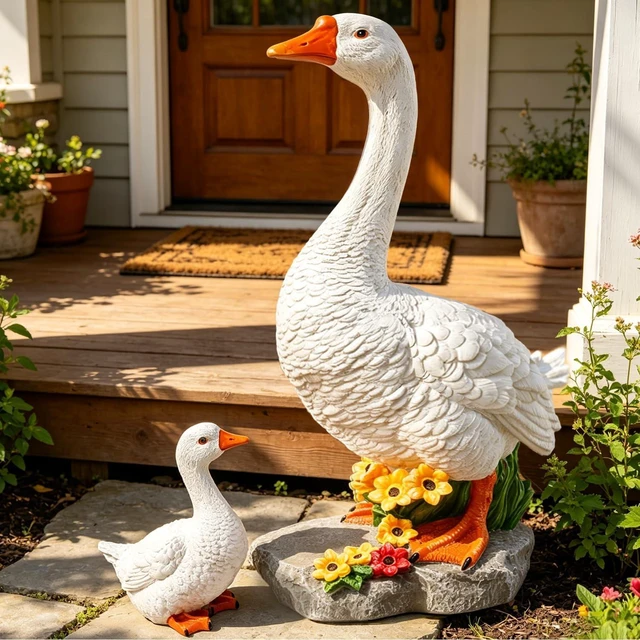 Main image of 20-Inch Mom & Baby Goose Garden Statue, Big Resin Porch & Yard Décor, Outdoor Geese Figurine, 2 Pack, Gift for Mom