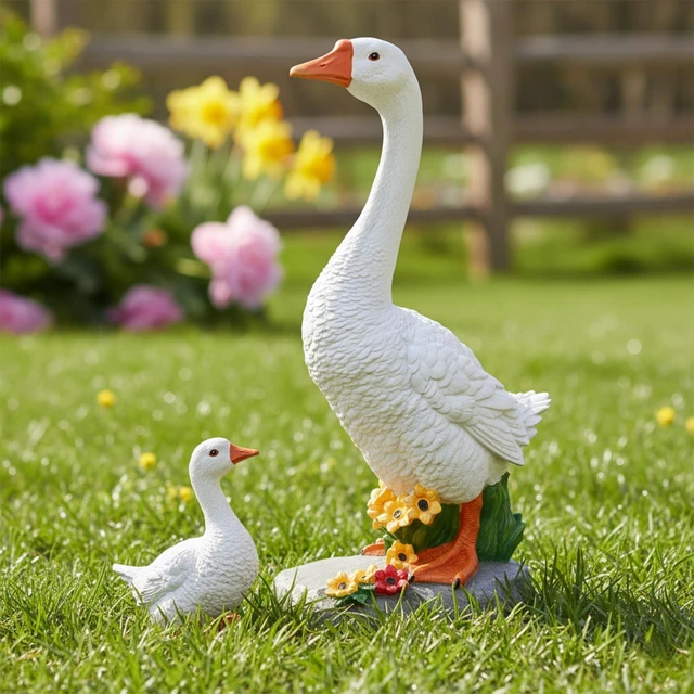 Alt view image 4 of 7 - 20-Inch Mom & Baby Goose Garden Statue, Big Resin Porch & Yard Décor, Outdoor Geese Figurine, 2 Pack, Gift for Mom