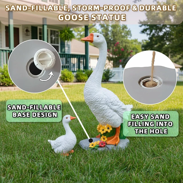 Alt view image 5 of 7 - 20-Inch Mom & Baby Goose Garden Statue, Big Resin Porch & Yard Décor, Outdoor Geese Figurine, 2 Pack, Gift for Mom