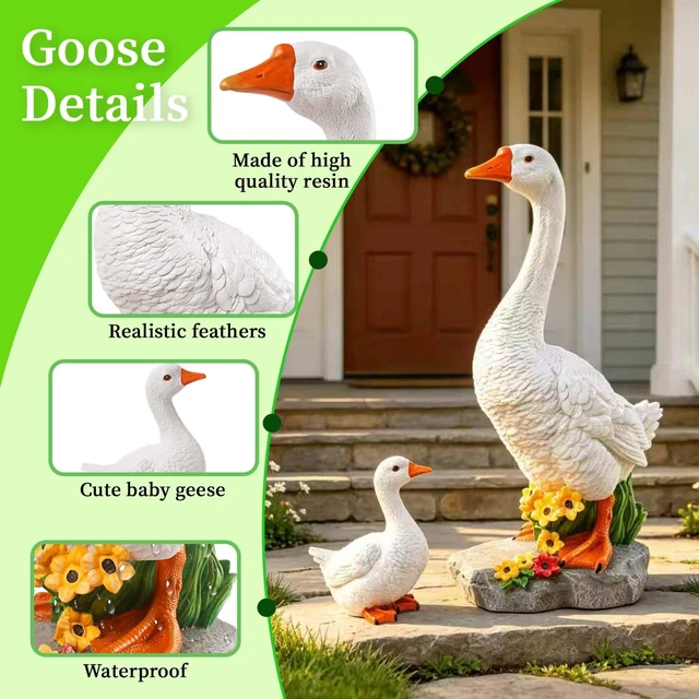 Alt view image 6 of 7 - 20-Inch Mom & Baby Goose Garden Statue, Big Resin Porch & Yard Décor, Outdoor Geese Figurine, 2 Pack, Gift for Mom