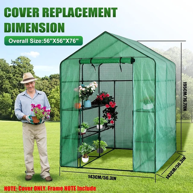 Alt view image 2 of 7 - Walk-In Greenhouse Replacement Cover, 56×56×76 inch (Frame Not Included)