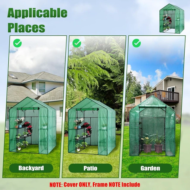 Alt view image 7 of 7 - Walk-In Greenhouse Replacement Cover, 56×56×76 inch (Frame Not Included)