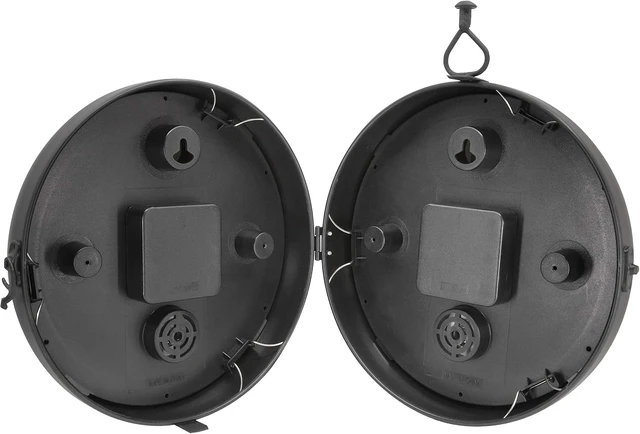Alt view image 5 of 6 - 9-Inch Indoor/Outdoor Double-Sided Hanging Clock with 360° Spin, Iron Frame, Glass Lens & Quartz Movement, Weatherproof Thermometer (75140M), Black