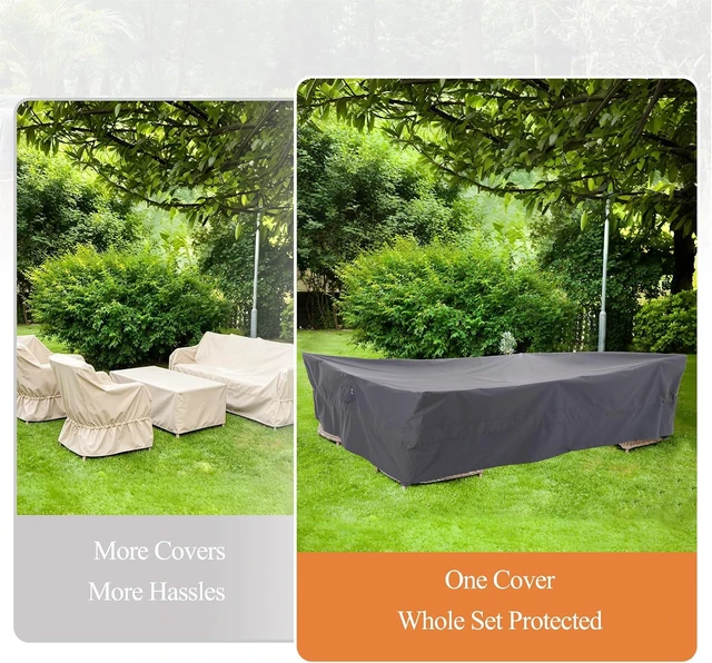 Alt view image 3 of 7 - Grey Extra-Large Waterproof Patio Furniture Set Cover, 180 x 96 x 36