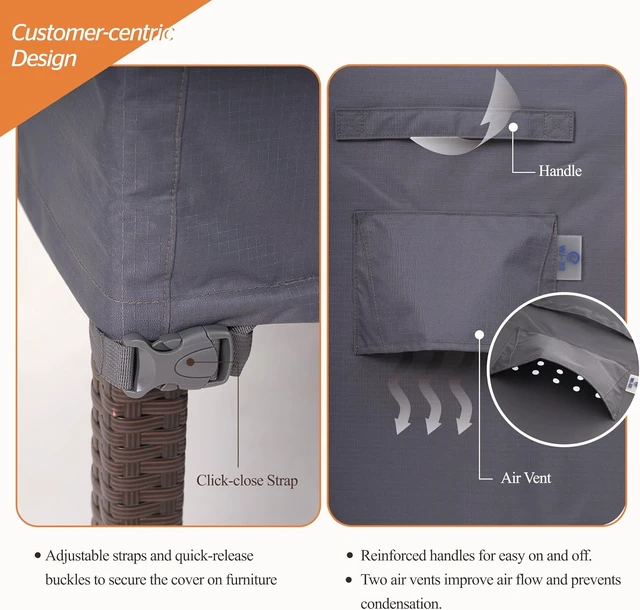 Alt view image 7 of 7 - Grey Extra-Large Waterproof Patio Furniture Set Cover, 180 x 96 x 36