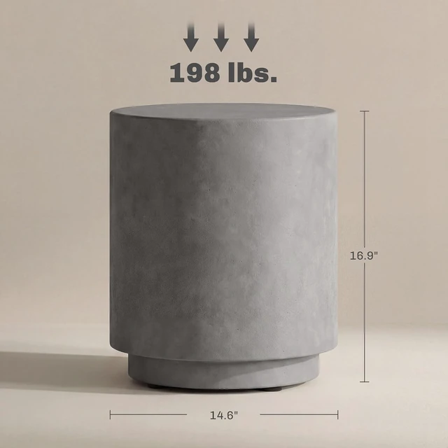 Alt view image 3 of 7 - Light Gray Round Outdoor Side Table, Concrete-Finish Small End Table