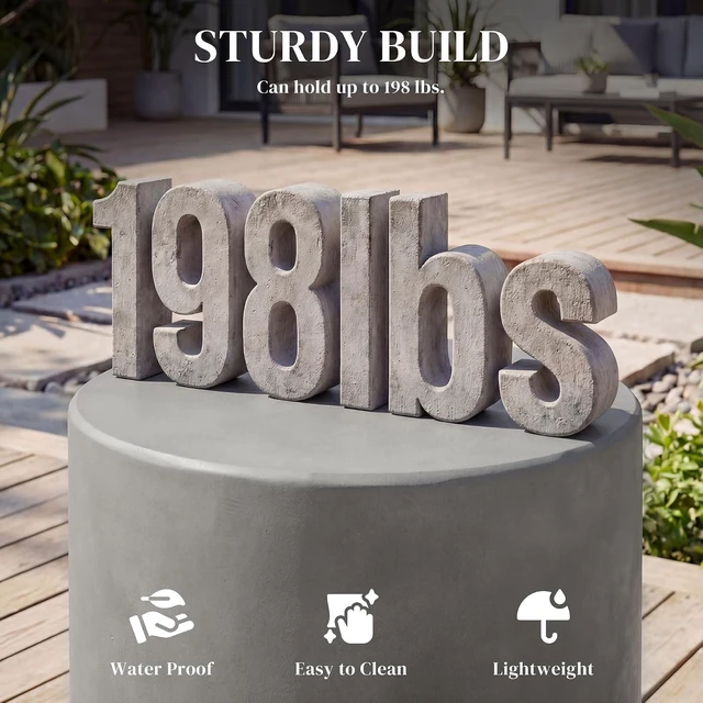 Alt view image 5 of 7 - Light Gray Round Outdoor Side Table, Concrete-Finish Small End Table