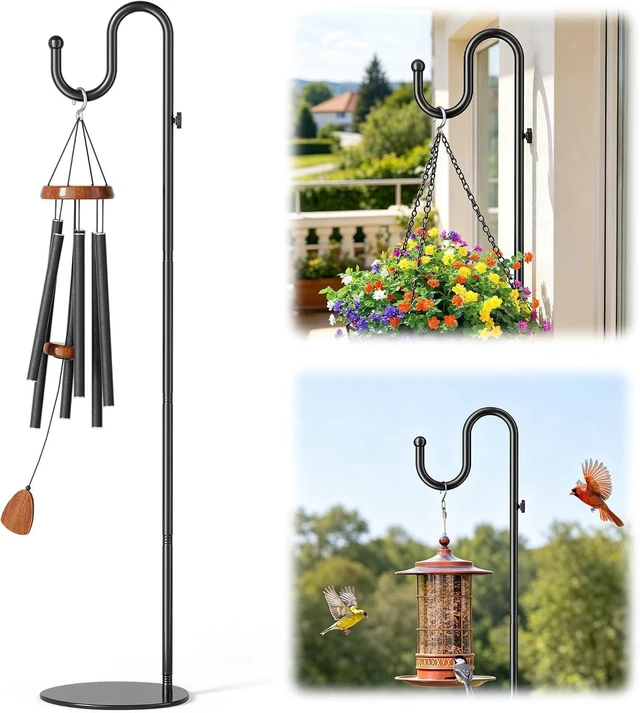 Main image of 74" Shepherds Hook Stand for Hanging Bird Feeders, Wind Chimes & Plants
