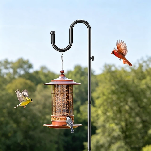 Alt view image 2 of 7 - 74" Shepherds Hook Stand for Hanging Bird Feeders, Wind Chimes & Plants