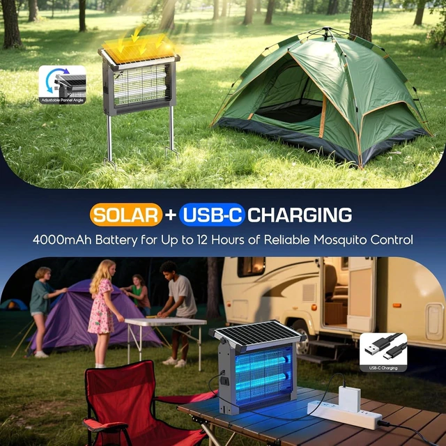 Alt view image 2 of 7 - Outdoor Solar Bug Zapper 4500V Cordless Solar-Powered Mosquito Zapper