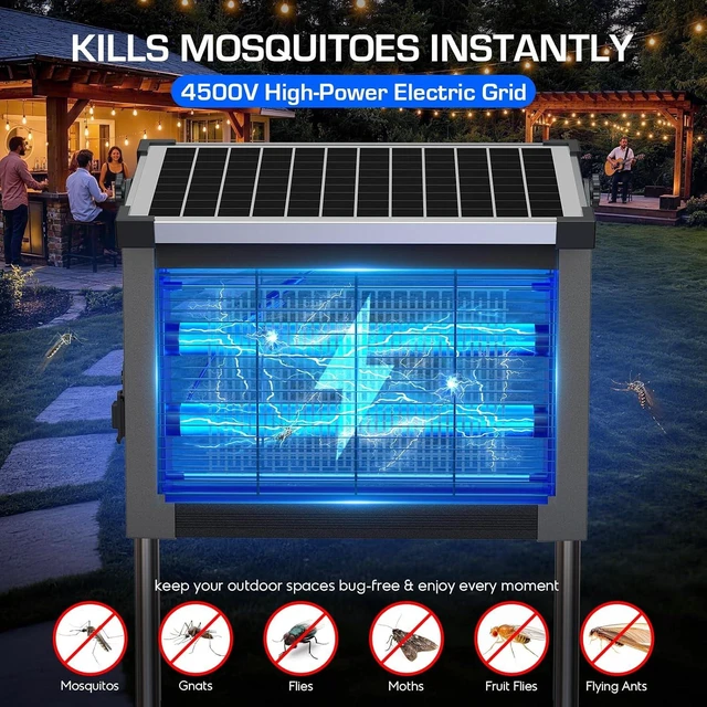 Alt view image 3 of 7 - Outdoor Solar Bug Zapper 4500V Cordless Solar-Powered Mosquito Zapper
