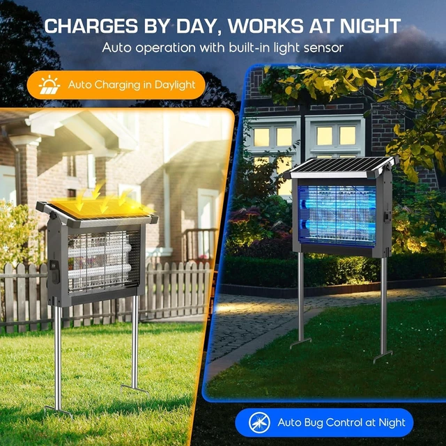 Alt view image 5 of 7 - Outdoor Solar Bug Zapper 4500V Cordless Solar-Powered Mosquito Zapper