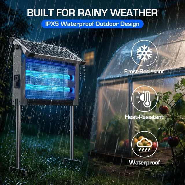 Alt view image 6 of 7 - Outdoor Solar Bug Zapper 4500V Cordless Solar-Powered Mosquito Zapper