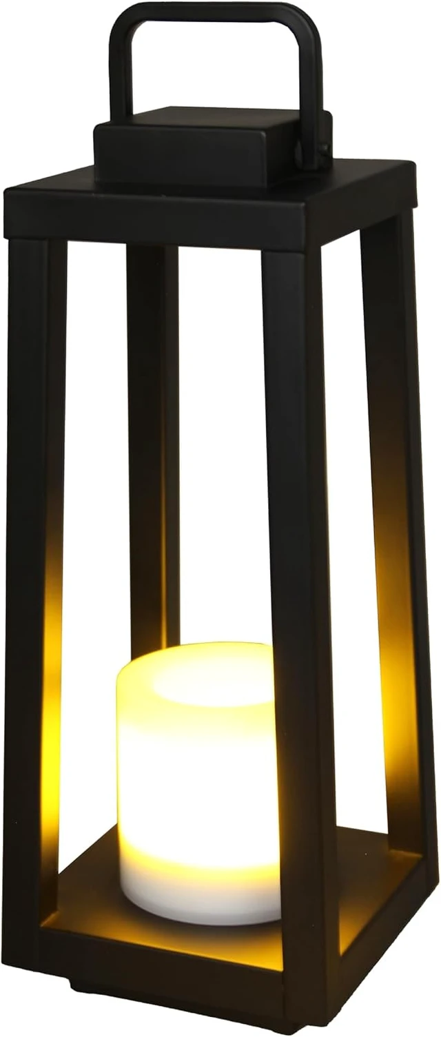 Alt view image 2 of 7 - H16 Modern Outdoor Solar Lantern Black Metal Frame Sconce with Flickering LED Candle, Waterproof & Portable for Patio, Deck or Pathway, Warm LED