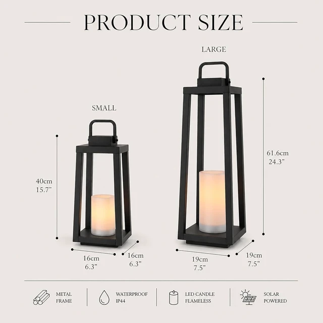 Alt view image 3 of 7 - H16 Modern Outdoor Solar Lantern Black Metal Frame Sconce with Flickering LED Candle, Waterproof & Portable for Patio, Deck or Pathway, Warm LED