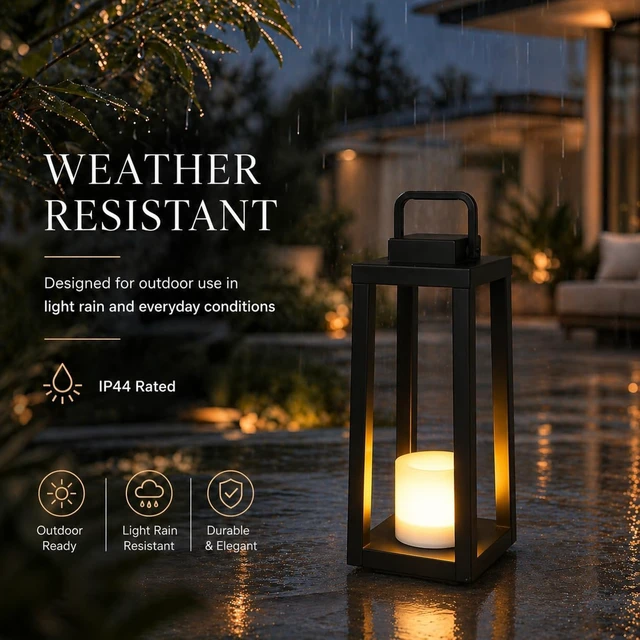 Alt view image 6 of 7 - H16 Modern Outdoor Solar Lantern Black Metal Frame Sconce with Flickering LED Candle, Waterproof & Portable for Patio, Deck or Pathway, Warm LED