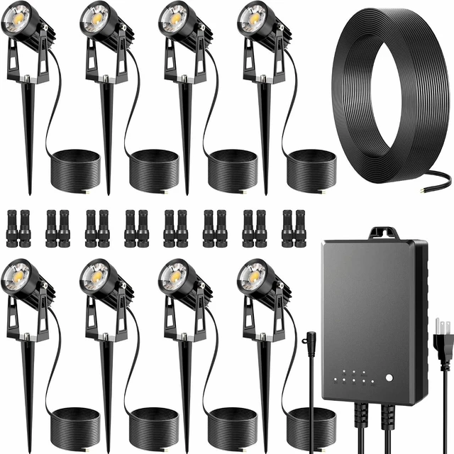 Main image of 8-Pack Low Voltage Landscape Spot Lights with 60W Transformer & 65FT Wire