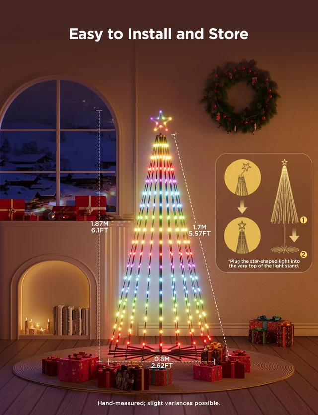 Alt view image 7 of 7 - 6.1ft RGBIC Christmas Cone Tree Lights, 316 LEDs