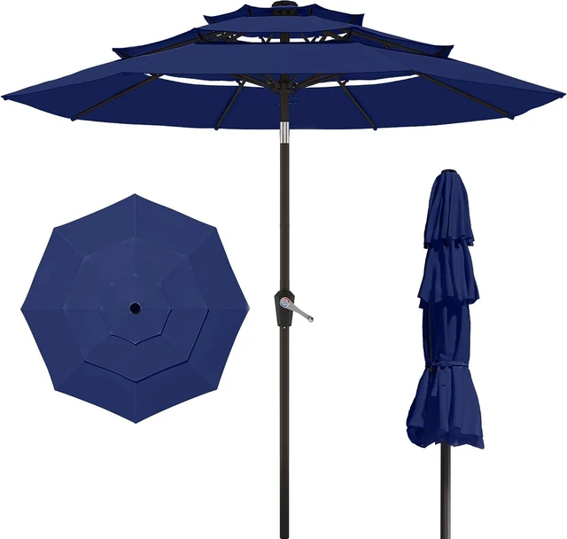 Main image of 10FT 3-Tier Patio Market Umbrella with Push Button Tilt & Crank UV Waterproof Outdoor Table Umbrella for Garden, Pool, Backyard, Deck, Lawn, Navy Blue