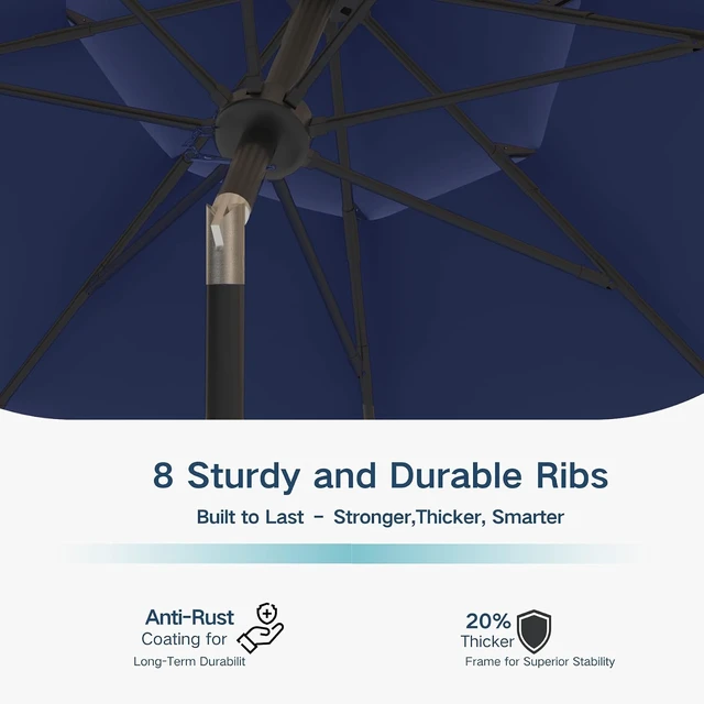 Alt view image 5 of 7 - 10FT 3-Tier Patio Market Umbrella with Push Button Tilt & Crank UV Waterproof Outdoor Table Umbrella for Garden, Pool, Backyard, Deck, Lawn, Navy Blue