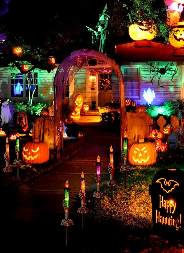 Alt view image 2 of 7 - Halloween Skeleton Hands Lighted Candle Stakes, 2 x 6 Pack Waterproof Battery Operated Pathway Decor with Timer, Light Up for Tabletop Indoor Outdoor Party Lawn Yard Garden