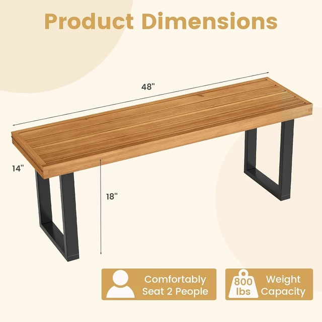 Alt view image 3 of 7 - 48" Acacia Wood Outdoor Bench Patio Dining Bench for 3