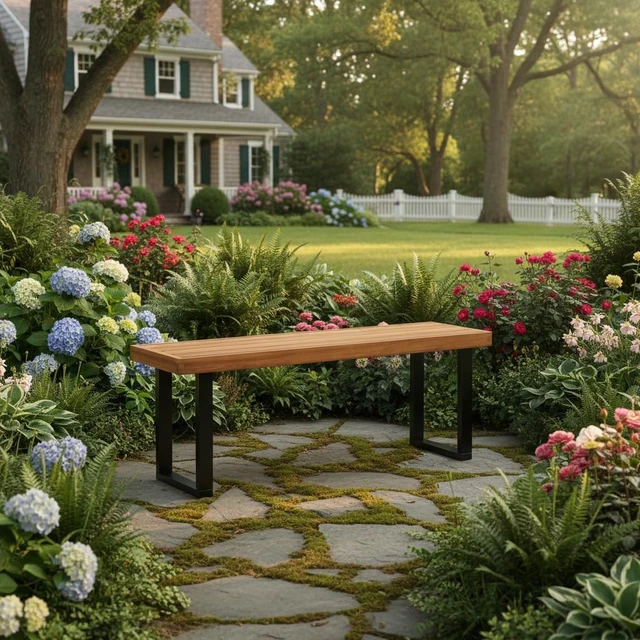 Alt view image 4 of 7 - 48" Acacia Wood Outdoor Bench Patio Dining Bench for 3