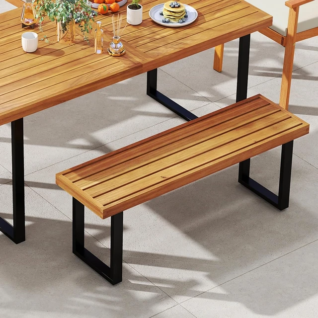 Alt view image 5 of 7 - 48" Acacia Wood Outdoor Bench Patio Dining Bench for 3