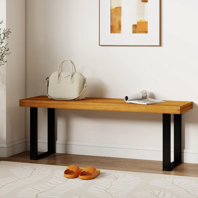 Alt view image 6 of 7 - 48" Acacia Wood Outdoor Bench Patio Dining Bench for 3