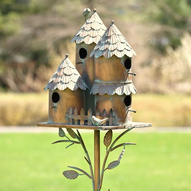Main image of Large Copper Multi-Birdhouse Stakes, Room for 4 Bird Families Each, ASIN: B09QHC67VL (Cylinders with Fence)