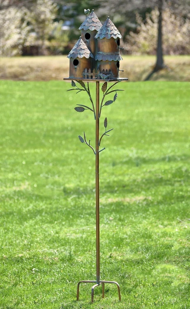Alt view image 3 of 6 - Large Copper Multi-Birdhouse Stakes, Room for 4 Bird Families Each, ASIN: B09QHC67VL (Cylinders with Fence)