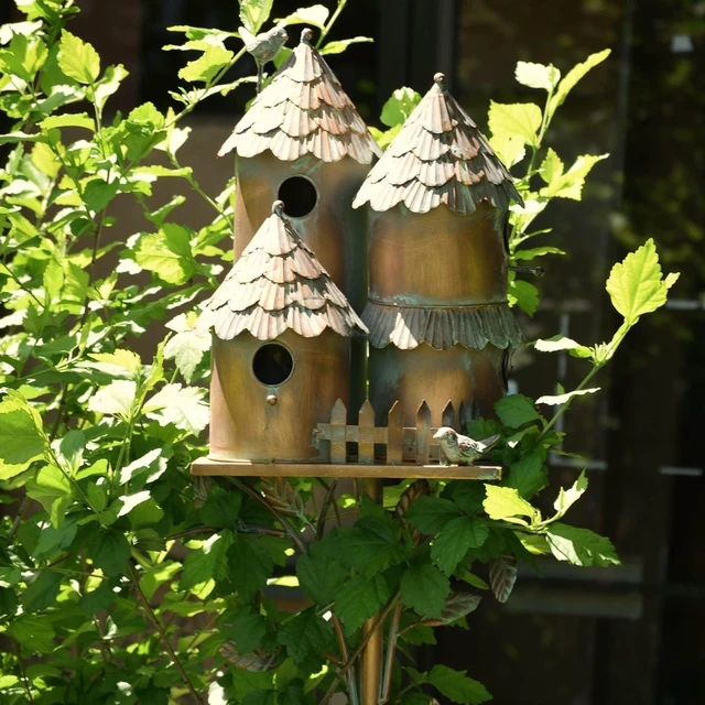 Alt view image 4 of 6 - Large Copper Multi-Birdhouse Stakes, Room for 4 Bird Families Each, ASIN: B09QHC67VL (Cylinders with Fence)