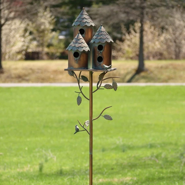 Alt view image 5 of 6 - Large Copper Multi-Birdhouse Stakes, Room for 4 Bird Families Each, ASIN: B09QHC67VL (Cylinders with Fence)