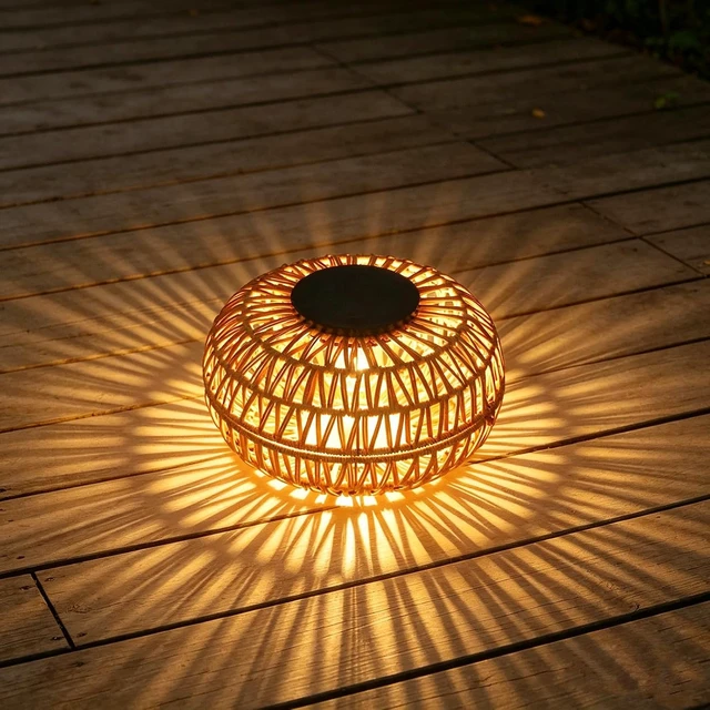 Alt view image 6 of 7 - 2 Pack Waterproof Outdoor Solar Lanterns 11" Rattan Solar Lights with 2 Brightness, Solar Powered Garden Table Decor