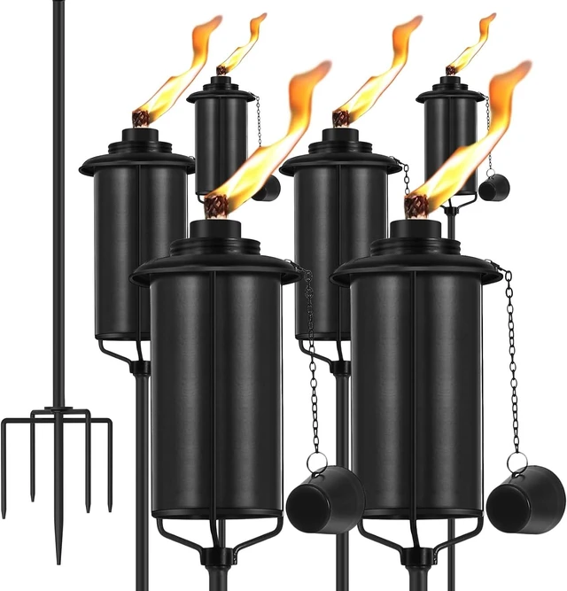 Main image of 6-Pack Outdoor Citronella Torches with 5-Prong Grounded Stake