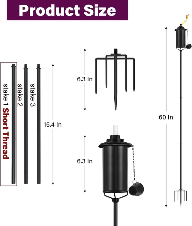 Alt view image 2 of 7 - 6-Pack Outdoor Citronella Torches with 5-Prong Grounded Stake