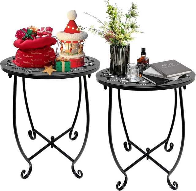 Main image of 2 Pack 14" Round Outdoor Side Tables Weather Resistant Metal Patio End Table for Yard, Porch, Balcony, Garden, Bedside & Plant Stand