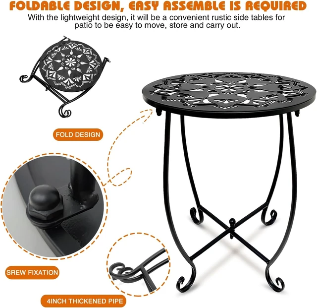 Alt view image 3 of 7 - 2 Pack 14" Round Outdoor Side Tables Weather Resistant Metal Patio End Table for Yard, Porch, Balcony, Garden, Bedside & Plant Stand
