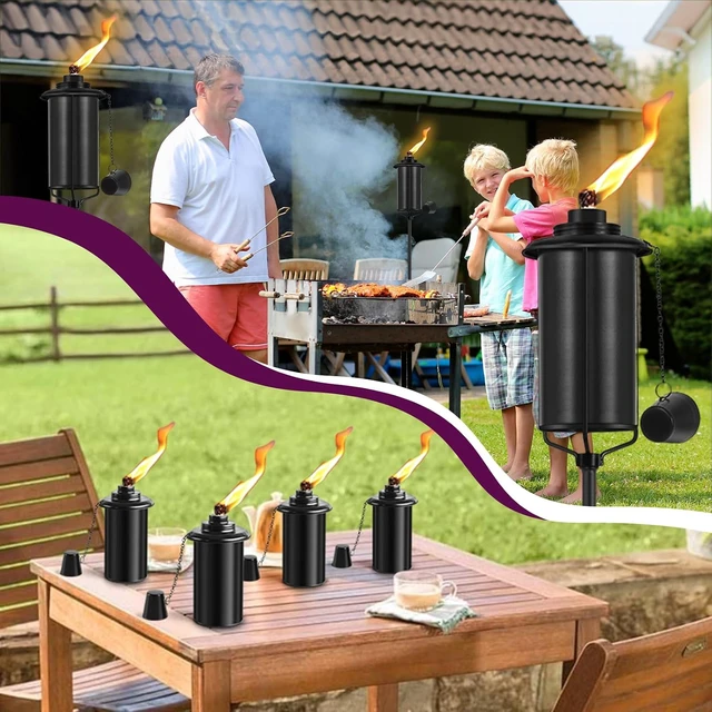 Alt view image 6 of 7 - 6-Pack Outdoor Citronella Torches with 5-Prong Grounded Stake