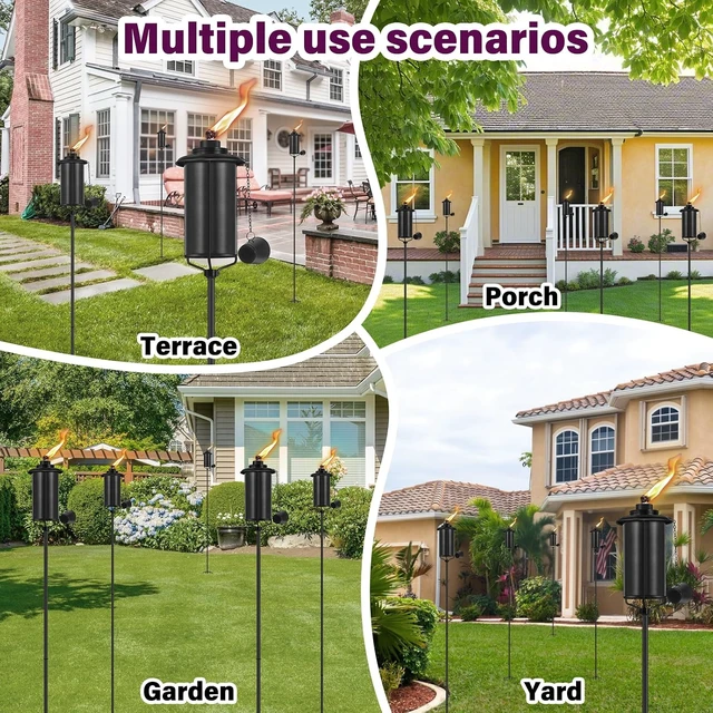 Alt view image 5 of 7 - 6-Pack Outdoor Citronella Torches with 5-Prong Grounded Stake